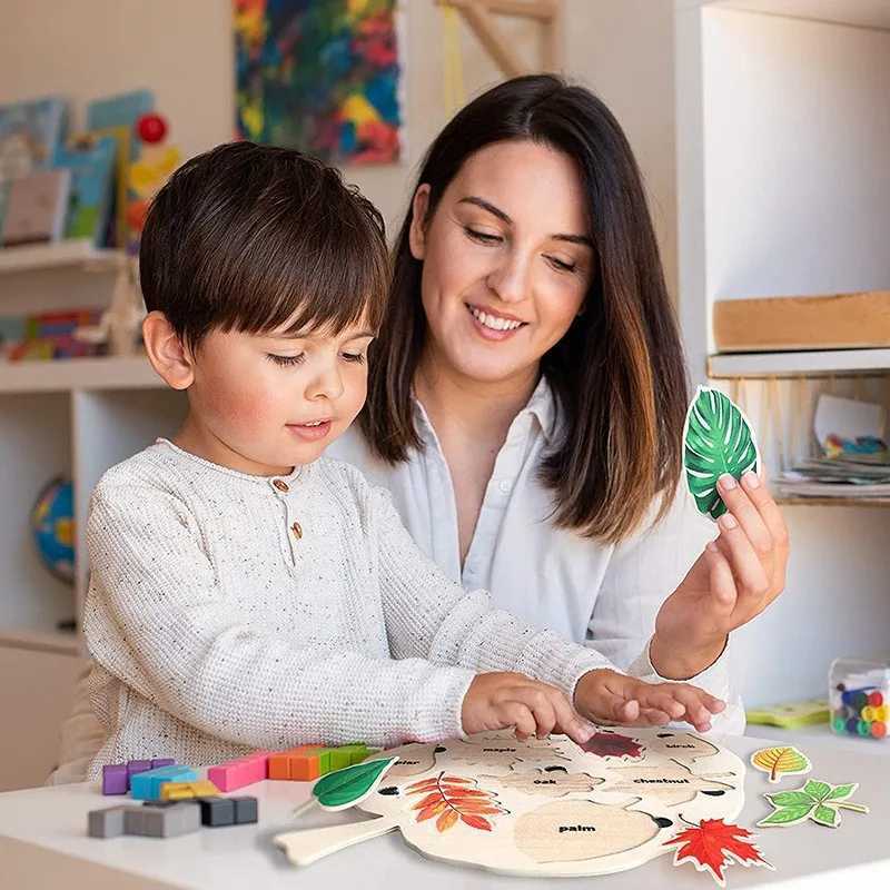 3D Puzzles Montessori Leaf Jigsaw Puzzles Toy Wooden Plant Drawing Board Cognition Game Educational Painting Toy For Children Teaching Aids 240419