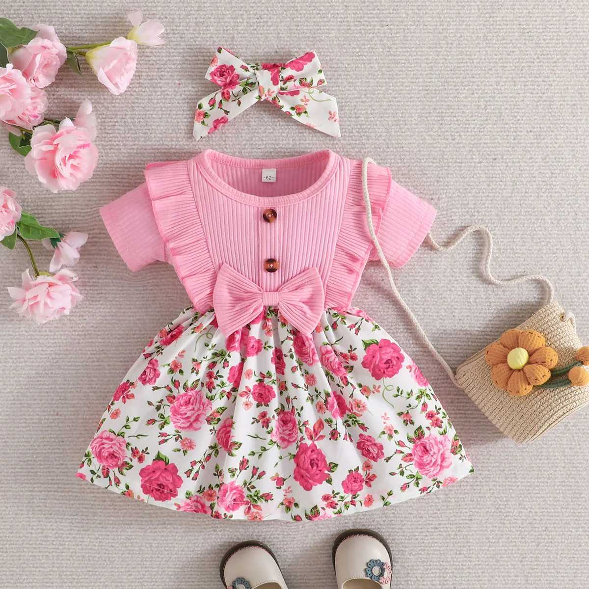 Abiti da ragazza vestito bambina da 0 a 3 anni Summer Short Short Fashion Cute Kids Floral Kids Dresses neonati neonati D240423