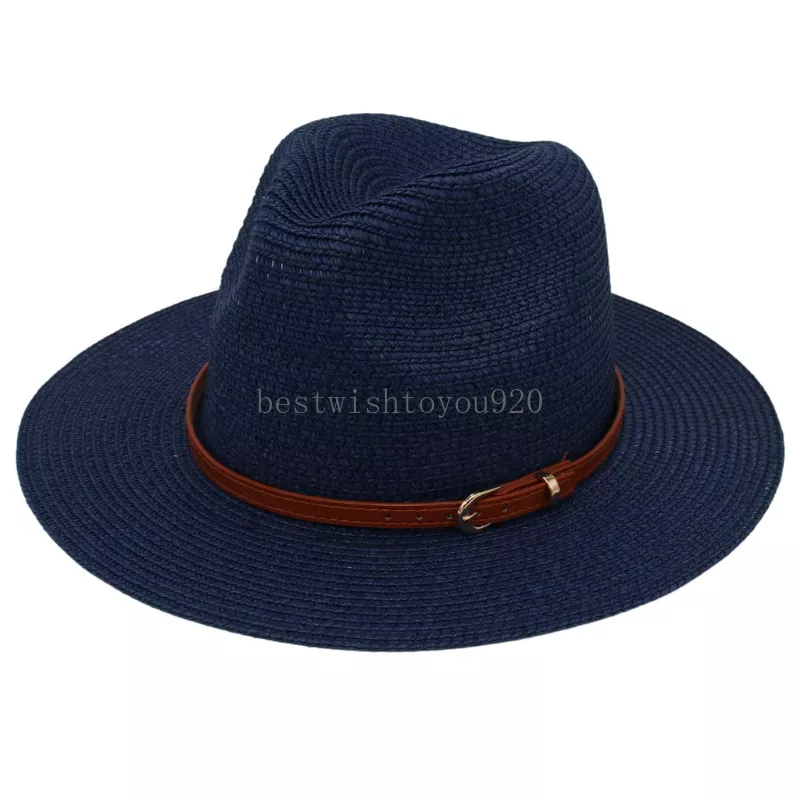 Lente zomer unisex solide kleur panama kleine riem gespog top hoed Brits casual vouwen rietje fedora hoed vrouwen strand zon cap