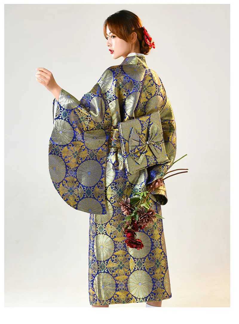 Ethnische Kleidung Latensc Neues nationales Kostüm Brokat Kimono Yukata Lady Bademantel Chrysanthemendruck Ausdruck Exotisches Kostüm Hefu D240419