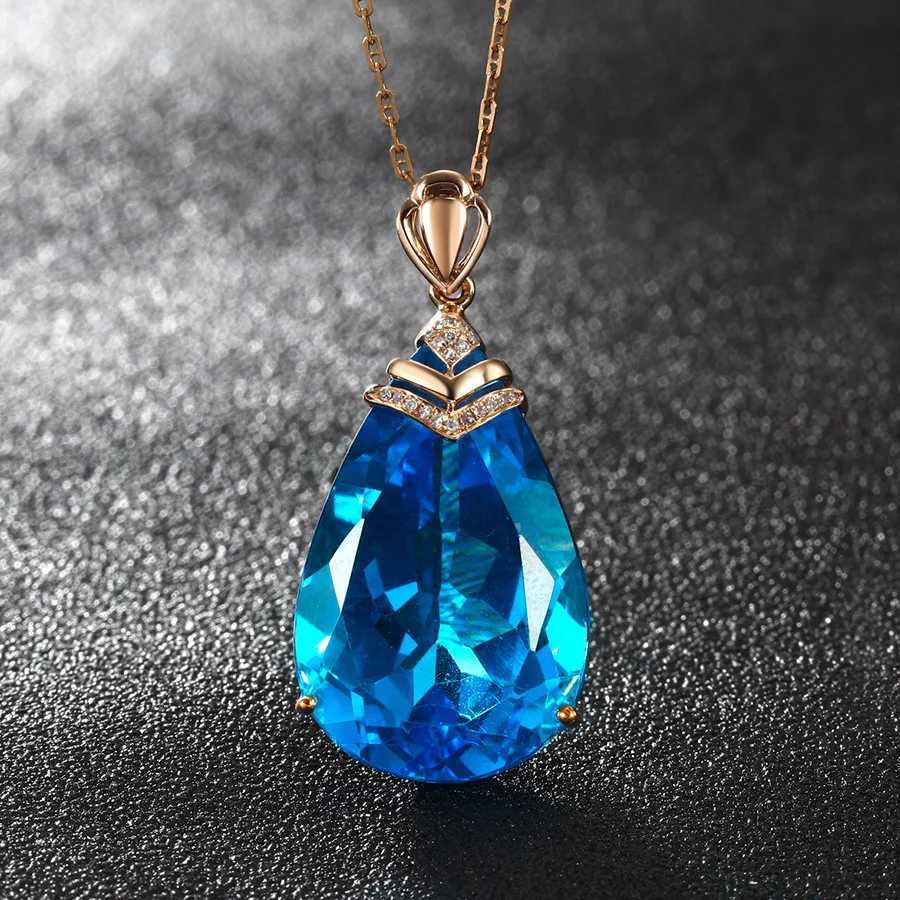 Colliers pendants Hoyon 14K Rose Gold Color Collier Blue Sapphire Pendant Femmes Topaze Chalcédoine Percenki Bizuteria Jewelry 240419