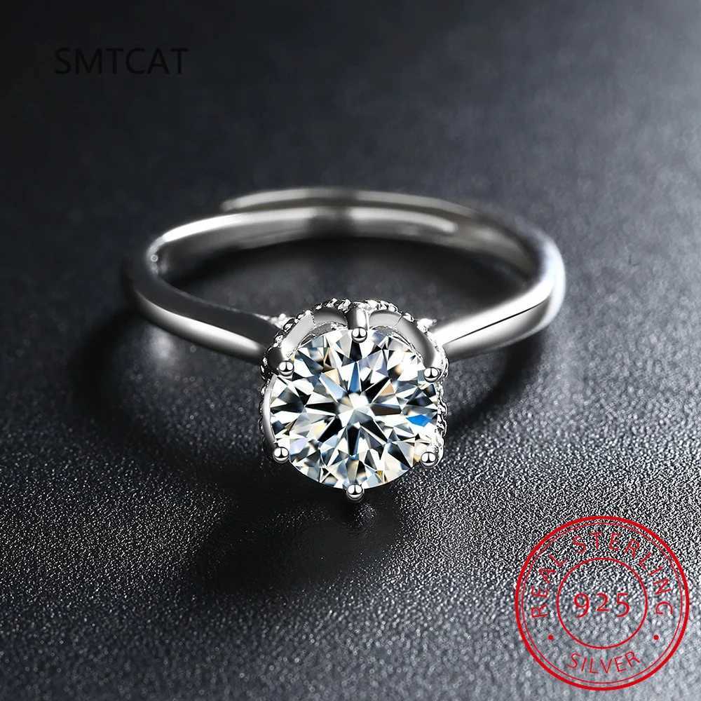 Solitaire Ring Gra Sertifikalı 5Ct Moissanite Ring VVS1 Yuvarlak Labouz Elmas Solitaire Solitaire Halkası Kadın Nişan Vakt Alyans Takı D240419