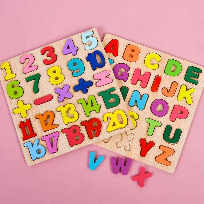 3D -pussel Träpussel för småbarn Montessori Baby Learning Alfabetnummer Formpussel Toys Kids Education Matching Board Wood Game 240419