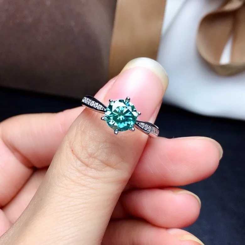 Solitaire Ring Green Blue Solitaire Ring for Women Solid 925 Sterling Silver Rings Round Moissanite Diamond For Wedding Engagement Fine Jewelry D240419