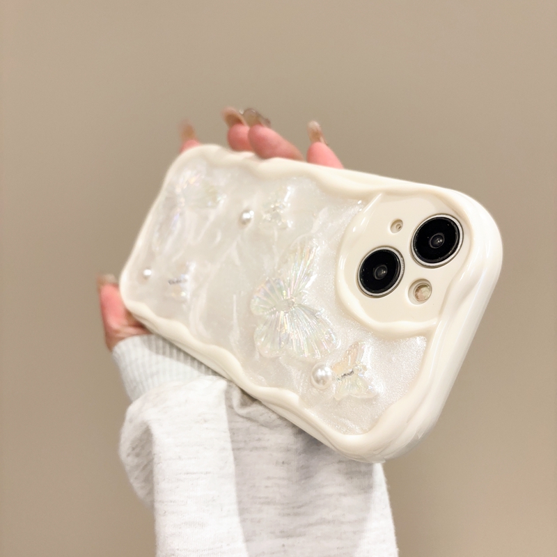3D Butterfly Cases för iPhone 15 Pro Max 14 Plus 13 12 11 Söt härlig vågsida Soft TPU Fashion Bling Cream stötsäker mobiltelefon Back Cover Hud från Seller Best8168