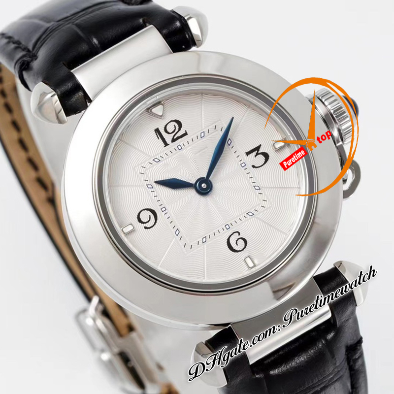 Pasha WSPA0021 Szwajcarski kwarc Watch Watch AF 30 mm stalowa obudowa biała teksturowanie Czarna skórzana pasek Panie zegarki Lady Super Edition RelOJ de Mujer Pureteime Ptcar