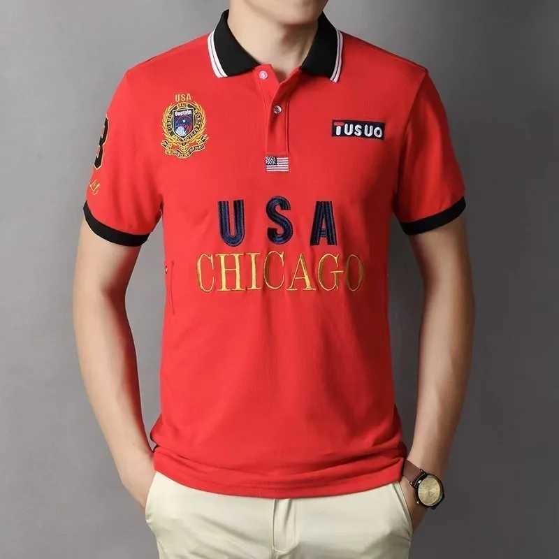 Men's T-Shirts Plus Size 7XL 100% Cotton Summer Mens Polo Shirt High Quality Short Sl Chicago Letter Embroidery Casual Red Mens T-shirt J240419