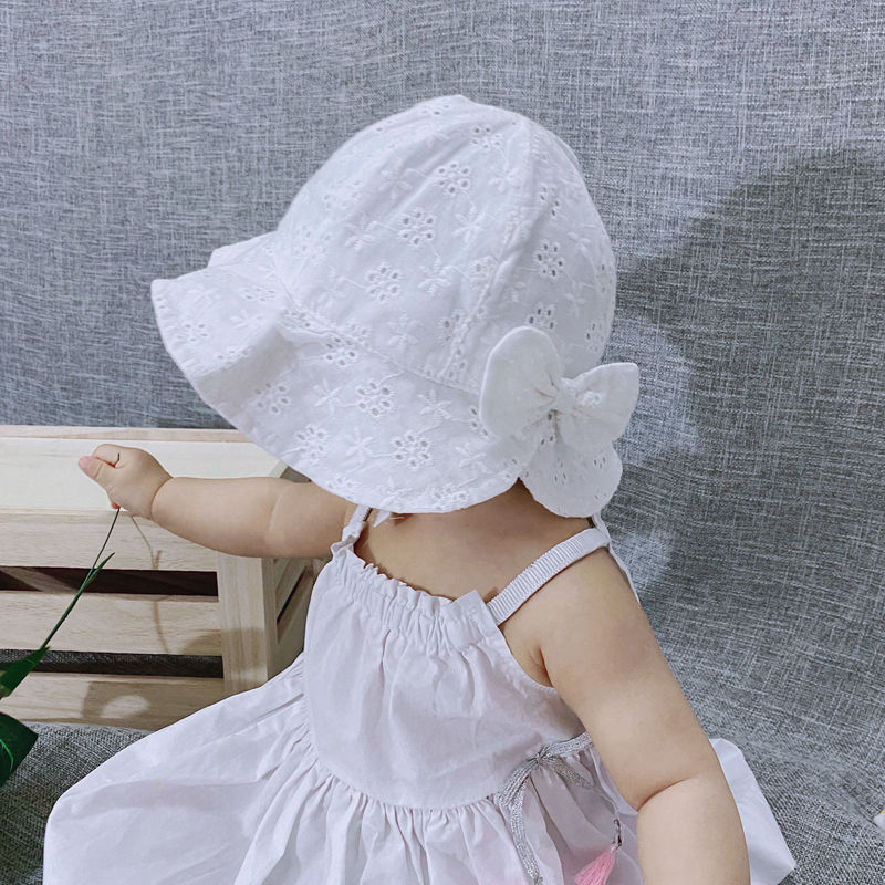 Cappello da sole bacino da filo ricamato ragazze con cappello da sole di cotone bambini, grande visiera di pescatore dolce cappello da pescatore dolce