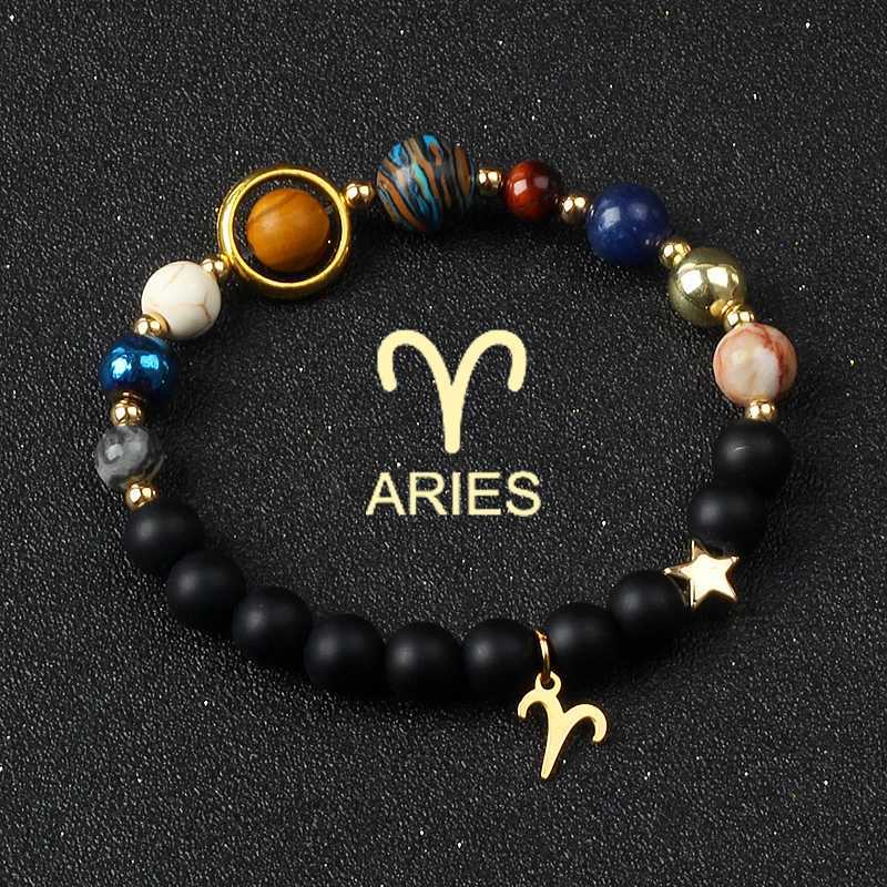 Bangle Universe Galaxy Osiem planet 12 Bracelet konstelacyjny dla kobiet Kamień Słoneczny Naturalny Kamień Słoneczny Bracelety Libra Virgo Leo Jewelryl240417