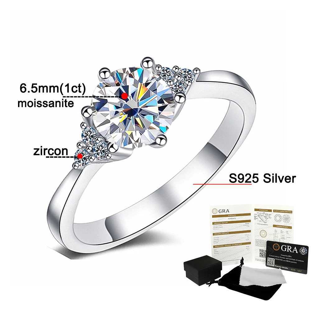 Wedding Rings GRA gecertificeerd 1CT Echte Moissanite Ring For Woman D Color VVS1 Lab Diamond S925 Sliver verloving Promise Wedding Band Jewelry 240419