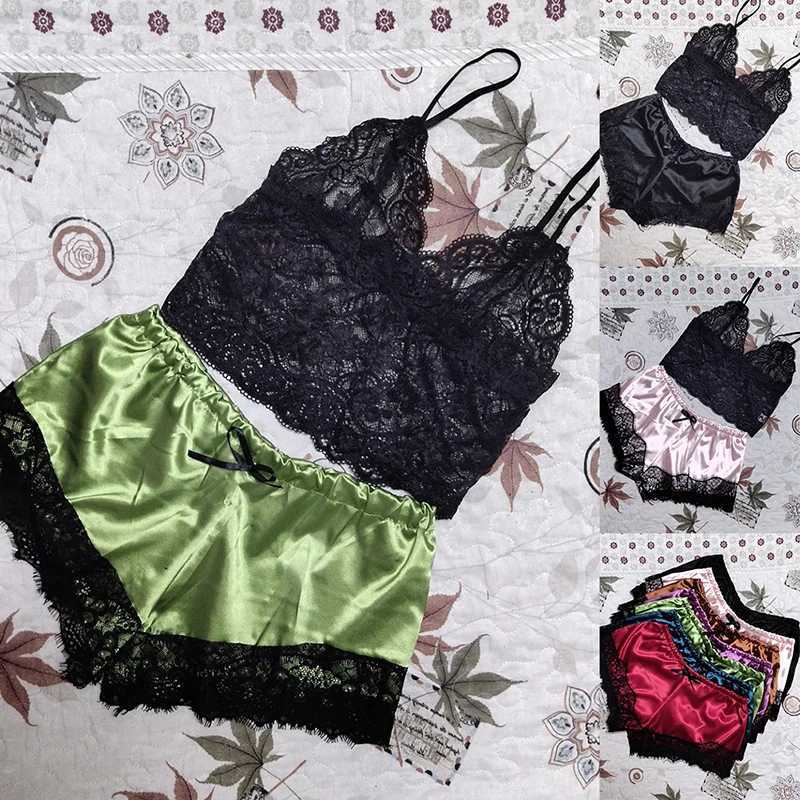 Lounge do sono feminino 1 Conjunto de roupas de dormir de renda feminina shorts tops shorts conjunto babydoll pijamas roupas de noite s/m/l/xl/2xl/3xl nova cor d240419