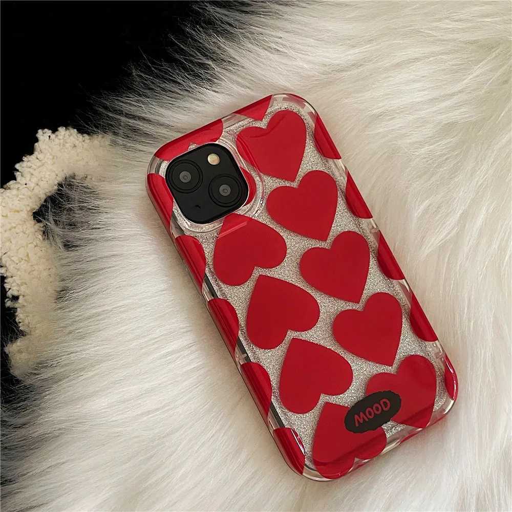 Mobiltelefonhüllen niedliche Liebe Herz Coque Telefon Hülle geeignet für iPhone 13 14 Pro Max 12 15 Pro Max 11 Stoßdämpfer Stoßfänger Capa geeignet für Frauen J240418