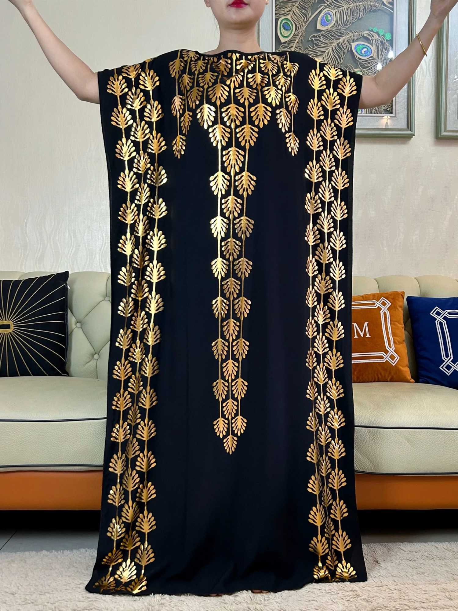 Vêtements ethniques Nouvelles robes d'été de la mode avec une grande écharpe Dubaï Turquie Kaftan musulman lâche Abaya Femmes african décontractée maxi or estampin d240419