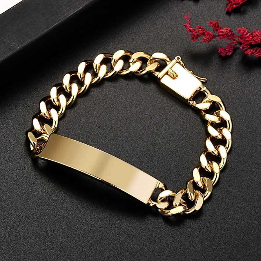 8F01 Ketten Großhandel 18k Gold 10mm Kettenarmbänder für Mann Frauen Hochwertige Modeschmuck Hochzeitsfeier Weihnachtsgeschenke 20cm D240419