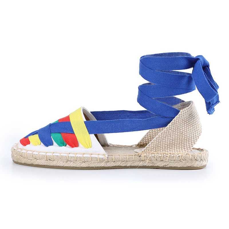 Sandalen 2021 Echte Sapatos Mulher Sandals Tienda Soludos Dames Eeuwigheid Flat Espadrilles Canvas Casual Slip On Shoe met Elastische band 240419