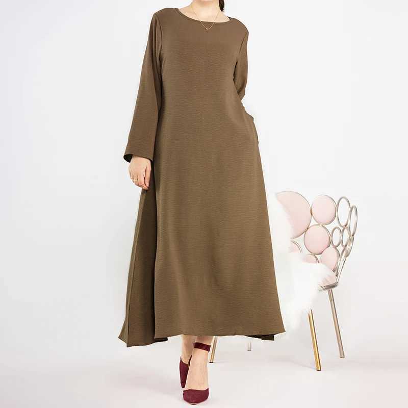 Ethnische Kleidung Neue Abaya unter Kleid Langarm mit Taschen hochwertiger Jazz Crepe Eid Muslim Frauen Grundlegende Feste bescheidene maximale islamische Kleidung D240419