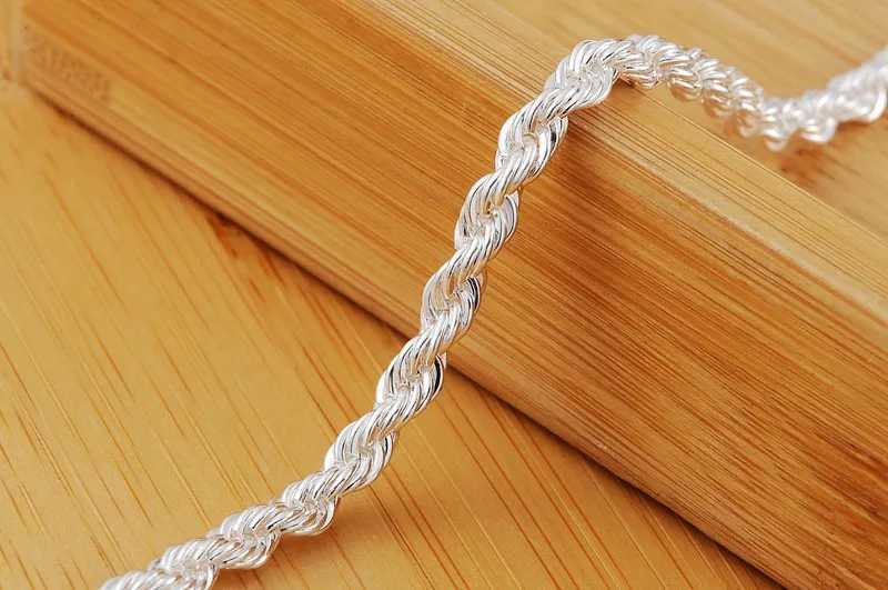 Chain Charms Hot 4mm Twisted Rope Chain 925 STERLING SLATER BRACELETS PARA MAN MOMAN Fashion Classic Jewelry Party Holiday Gift D240419