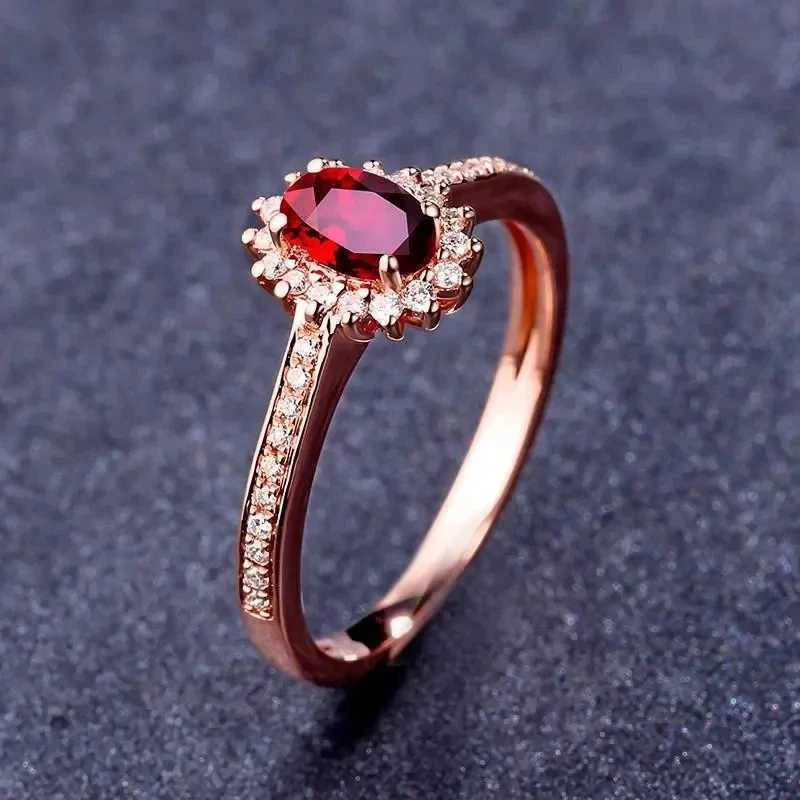 Solitaire Ring Original 585 Purple Golden 14K Rose Golden Crystal Ruby Jewelry Oval Adjustable Exquisite Wedding Engagement Rings for Women d240419