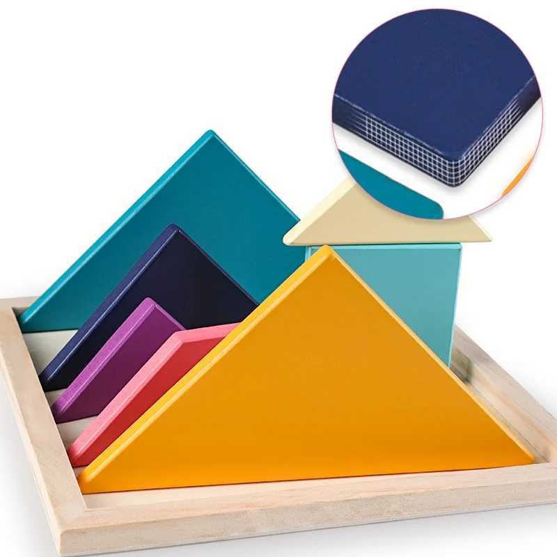 3D Puzzles Kids 3D Wooden Colorful Sliding Jigsaw Puzzle Geometric Tangram Intellectual Development Sorting Games Education Toys 240419