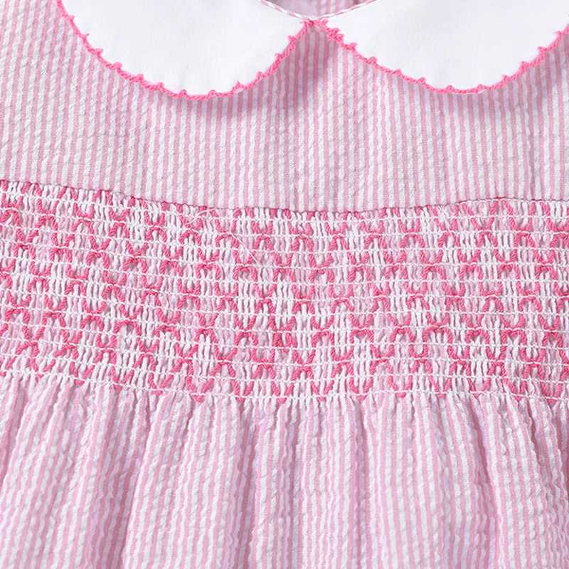 Kız Elbiseleri Küçük Maven Kızlar Pembe Plaj Elbiseleri Hayvan Tavşan Baskı Çocuk Parti Elbiseleri 2 Yıllık Toddler Bebek Peter Pan Yakası Festival Dişli D240423