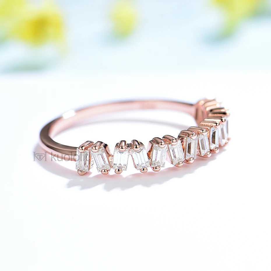 Solitaire Ring Kuololit Soild 18K 585 14K Rose Gold Moisanite Ring pour les femmes Baguette Solitaire assortiment Mariage Diamond Band Engagement 2022 D240419