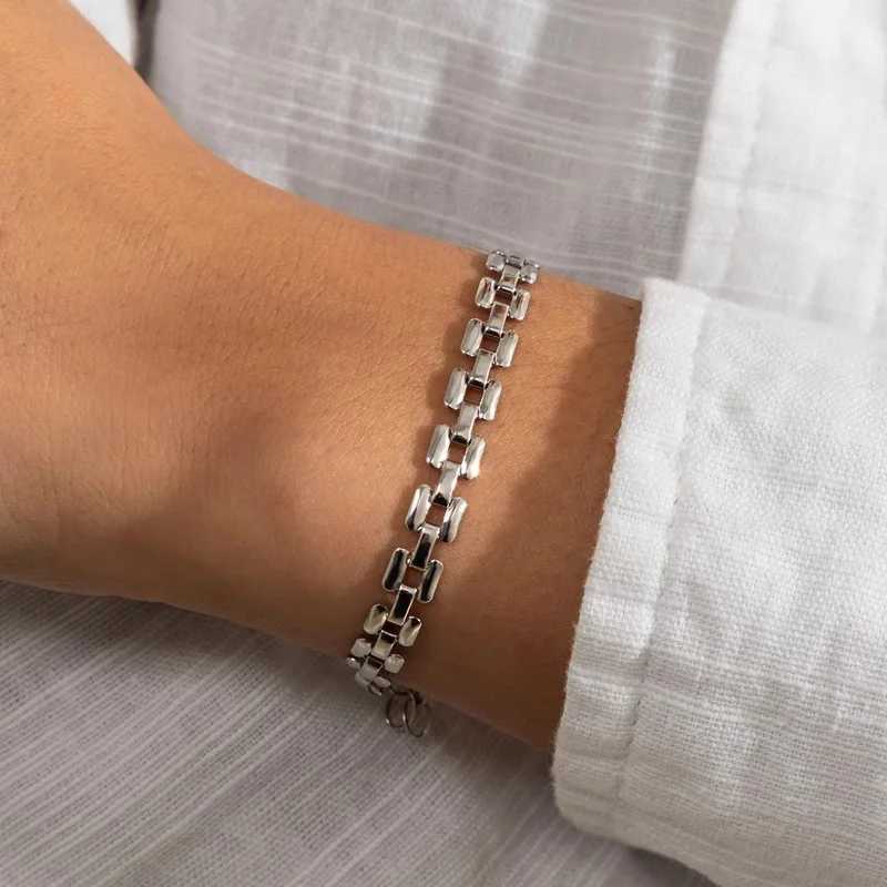 Чейн -квадратная линия Band Band Style Bracelet Cool Classic Минималистская из нержавеющая сталь золото, покрытые модными украшениями для женщин D240419