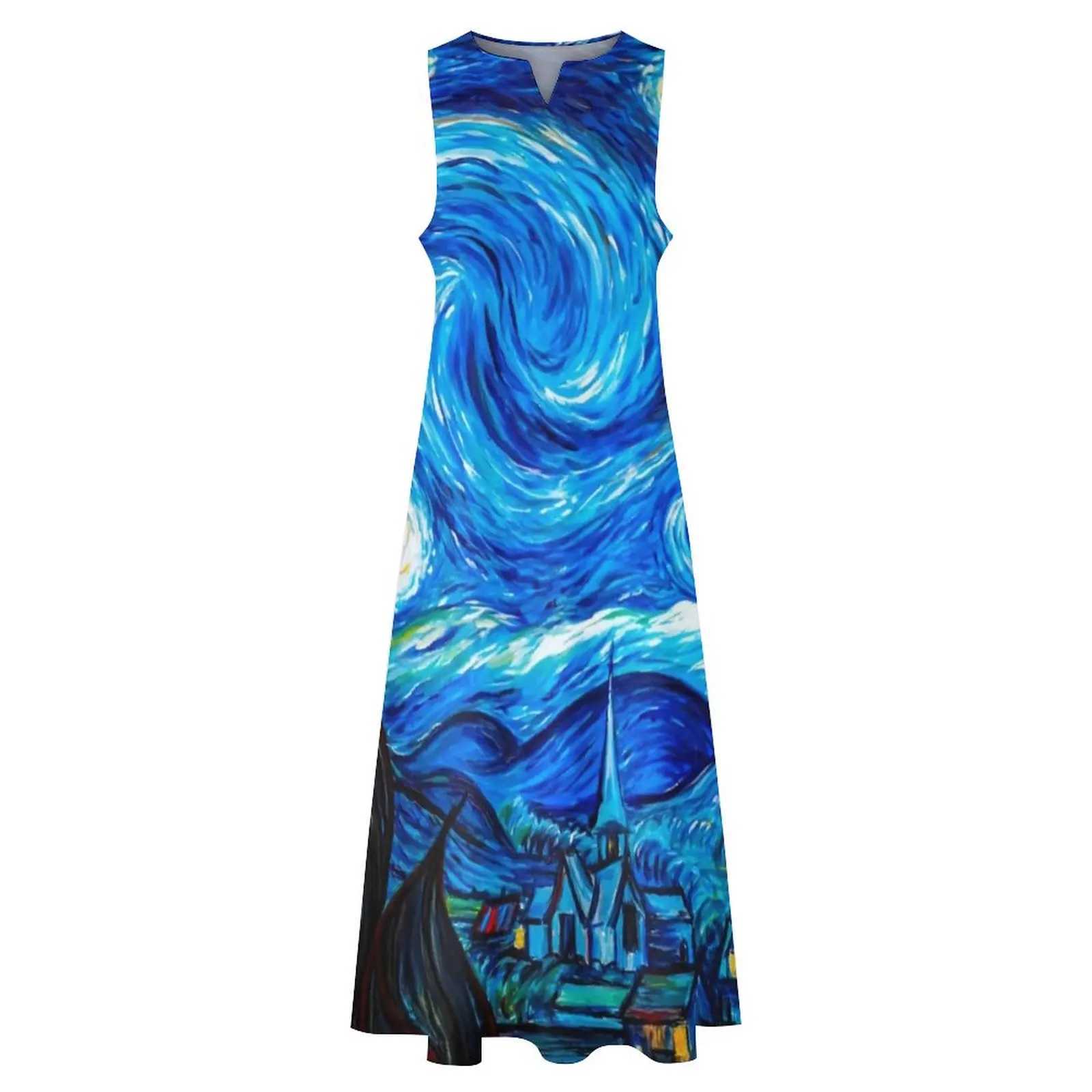 Podstawowe sukienki swobodne Vincent van Gogh sukienki Starry Night Gifts Modern Maxi sukienka moda bohemia długie sukienki żeńskie v