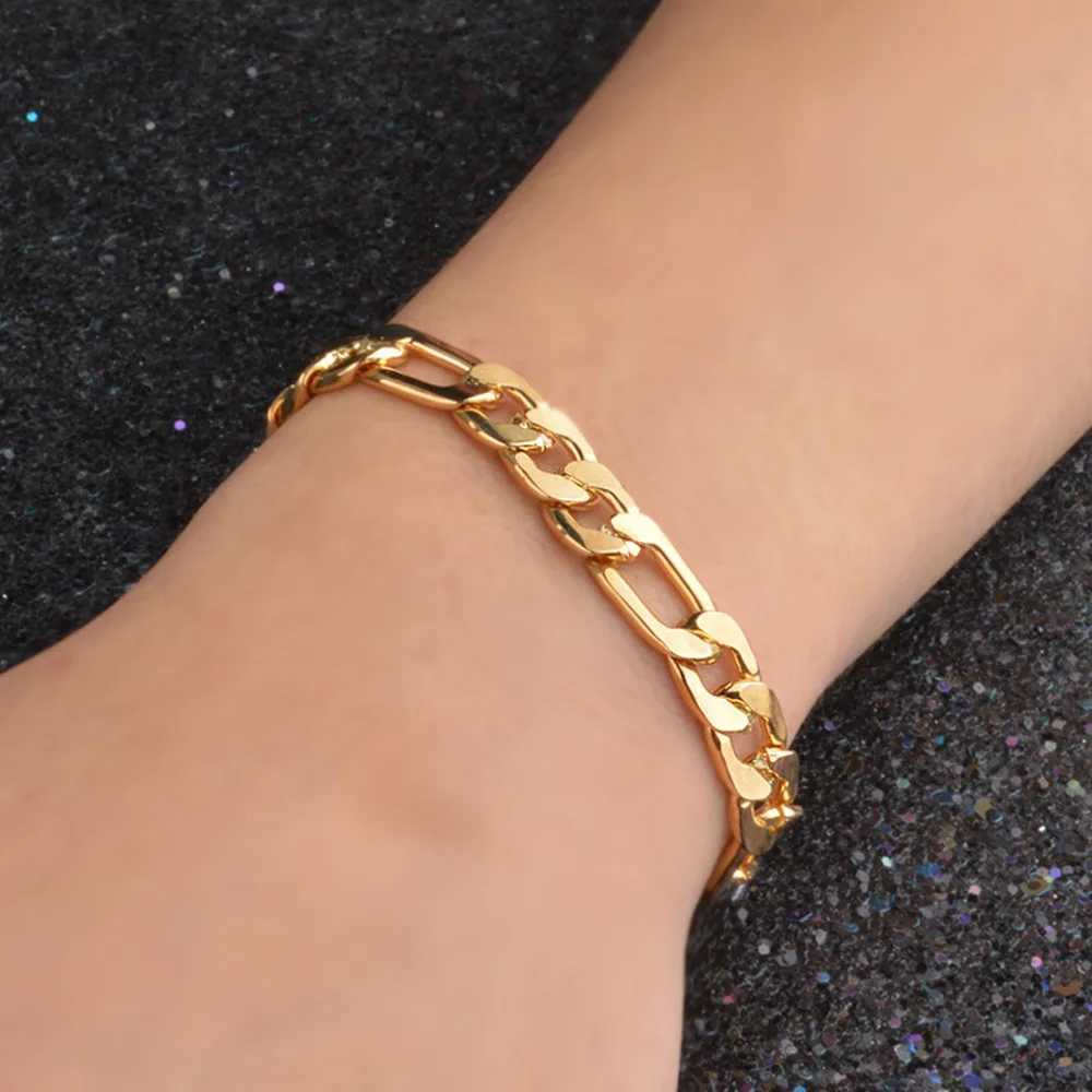 Chain AGTEFFER 8 Inch 925 Sterling Silver 8MM Gold/Silver Full Side Figaro Chain Bracelet For Woman Man Fashion Wedding Jewelry Gift d240419