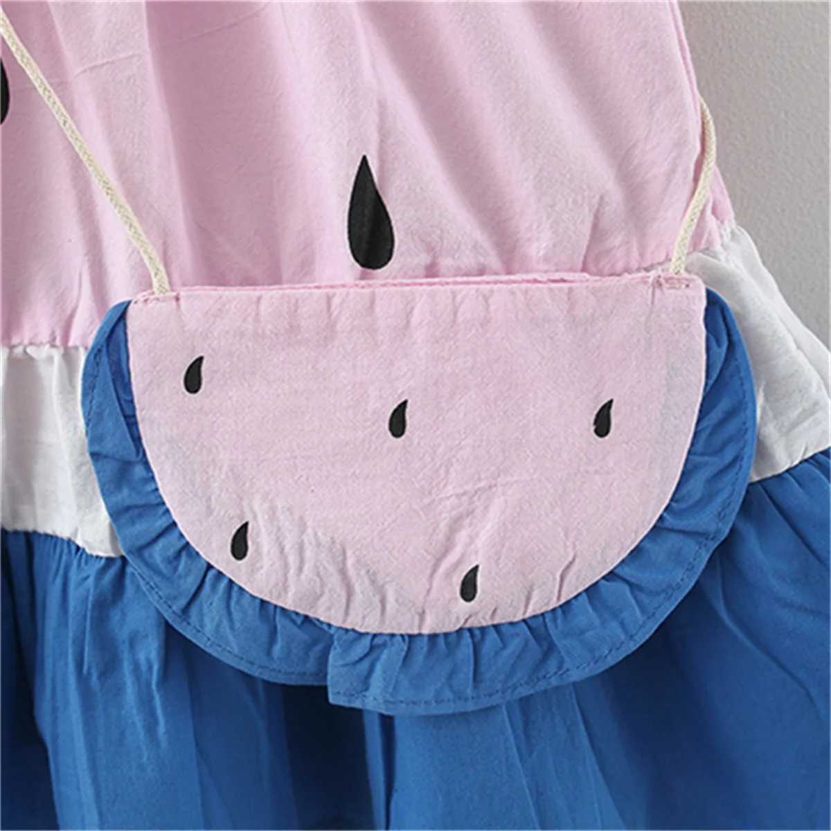 Girl's Dresses Summer Baby Girls Dress Cute Little Watermelon Print Flying Sleeves Knee-length Daily Dress with Bag d240423