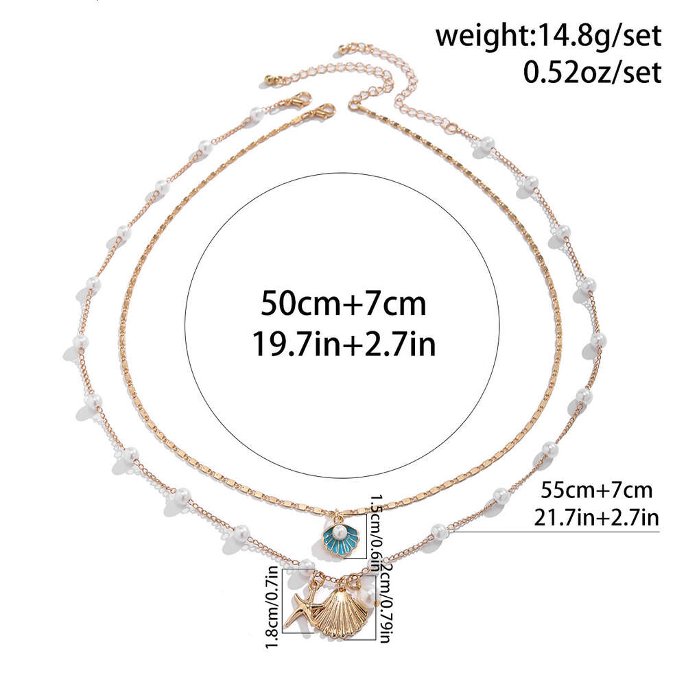 メタルスタイルのジュエリー海洋シェルシェルセットデザイン模倣真珠チェーンネックレス