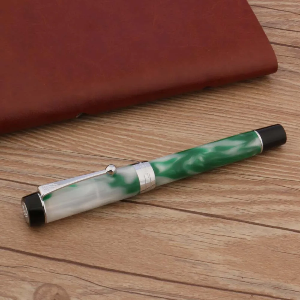 Pens de luxo jinhao 100 fontes caneta acrílica jade chinesa couve chinesa prata spin bend pontíria de artigos de papelaria suprimentos escolares escrevendo novo