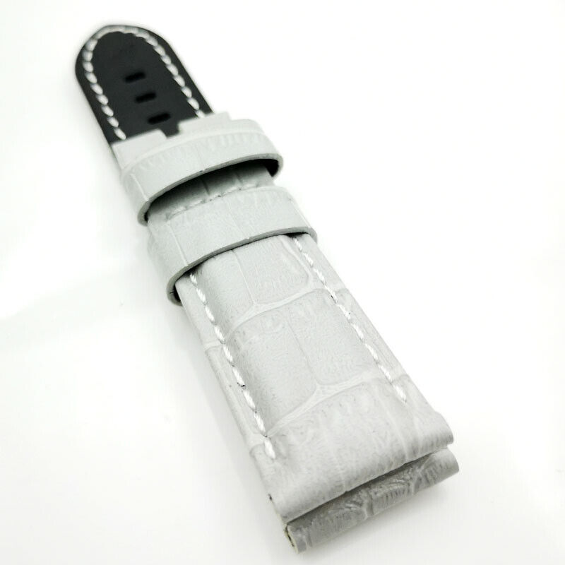 24mm Luxury and High Quality Gray Bamboo Leather White Stitch Watch Band Strap for PAM LUNMINOR RADIOMIR