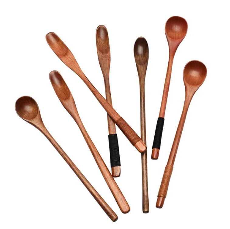 Natural Wooden Spoon Long Handle Coffee Stirring Spoon Tea Scoop Ice Cream Sugar Honey Dessert Spoon Kitchen Cooking Tool