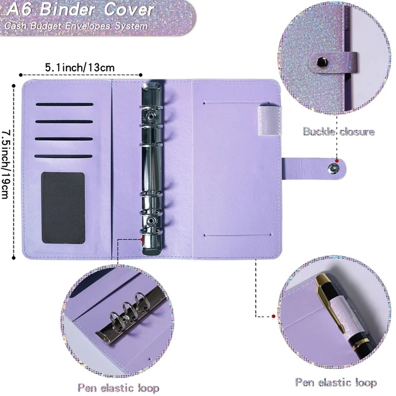 Сумки A6 Money Organizer для A6 Cash Budget Budge Budge Budget Planner Binder с конвертами на молнии для бюджета для составления бюджета