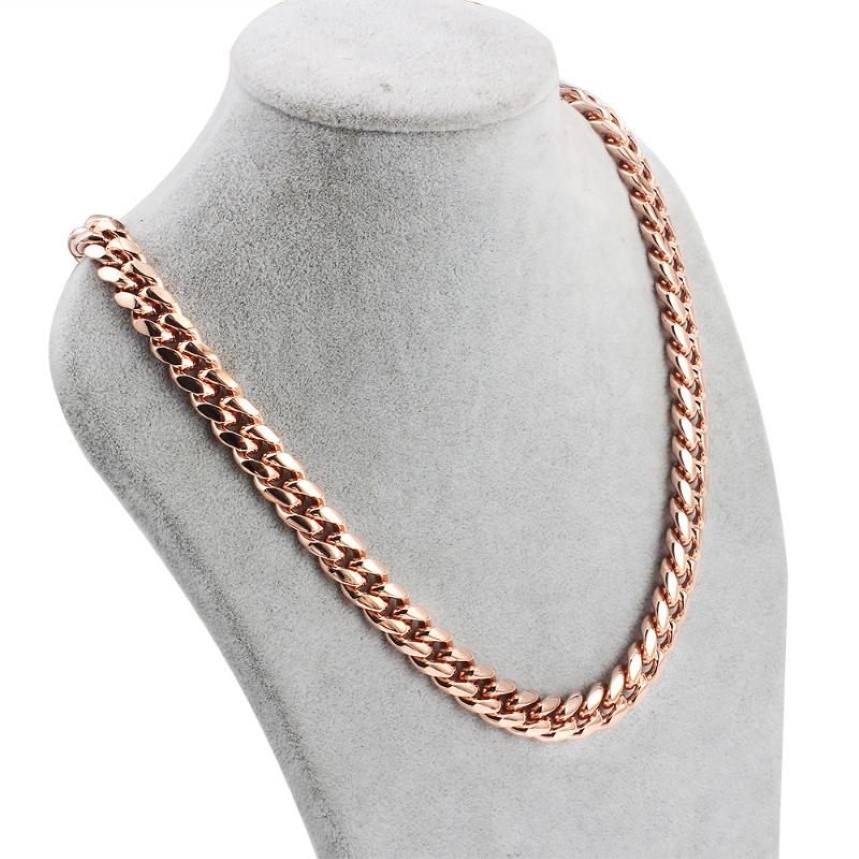 Kedjor Hip Hop Miami Cuban Link Chain Halsband för män 8mm Rose Gold 316L Titanum Steel Choker Fashion Jewelry274M