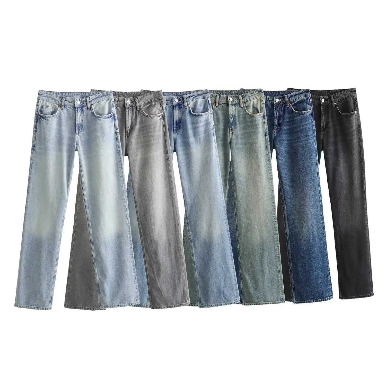 Pantaloni di denim a fondo le donne in autunno e inverno piccante tasca usurata a medio ascesa larga gamba