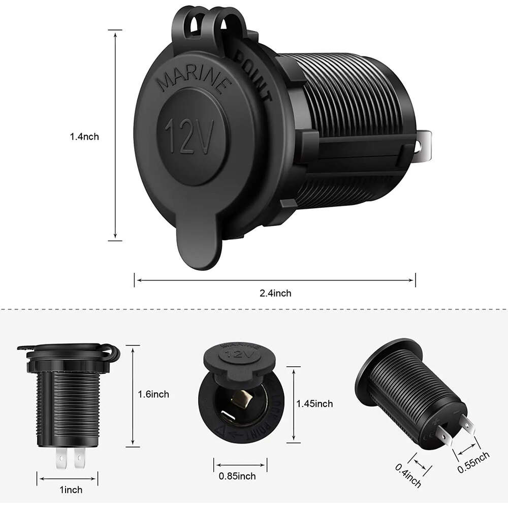 New Car Cigarette Lighter Socket 12V-24V Waterproof Plug Power Outlet Adapter for Marine Boat Motorcycle Truck RV ATV with Wire D5