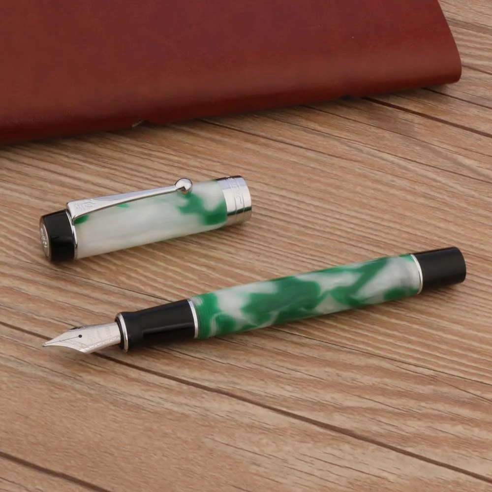 Pens Luxury Jinhao 100 Fountain Pen Acrylic Jade Chinese Cabbage Silver Spin Bend Nib Stationery Office School Supplies Writing New