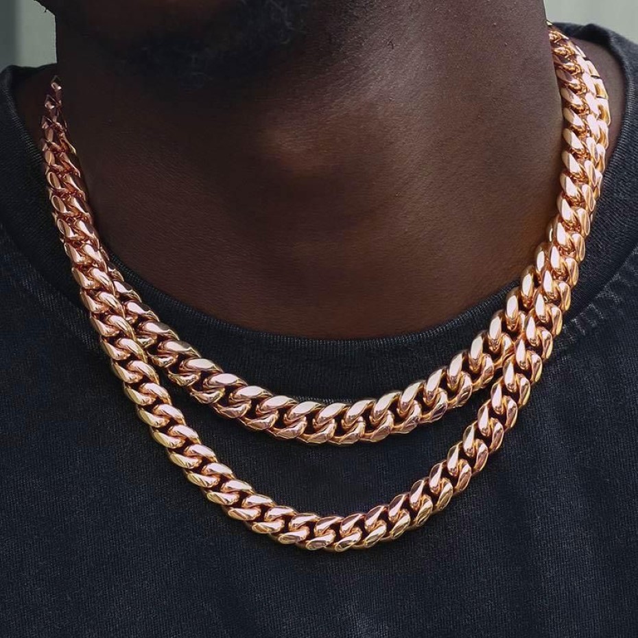 Ketens hiphop miami cuban link ketting kettingen voor mannen 8mm rosé goud 316L titanum stalen choker mode sieraden293i