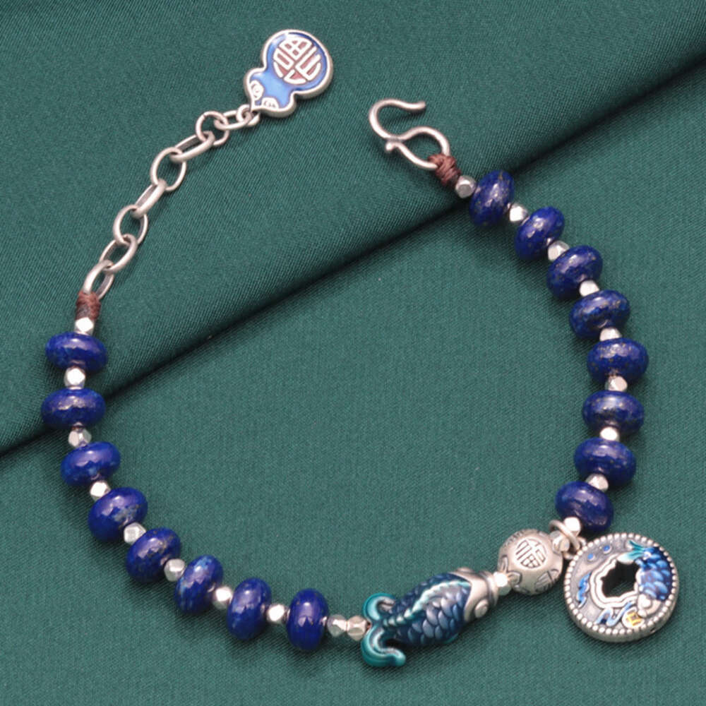 Acessório de geomancia Design puro sier koi, peixe pequeno, pulseira de contas de abacus de pedra de ouro azul, joias de pulseira de estilo étnico feminino