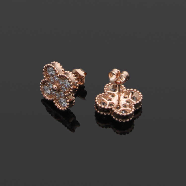 Seiko Edition Originele Vancleff Classic Clover S925 Sterling Silver Full Diamond Mini Earrings Dames Mode Licht Luxe High End Ear Accessoires