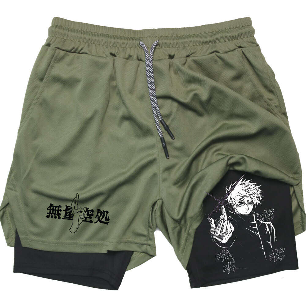 Homme Shorts Anime Compression Summer Sportswear Men Gym 2 en 1 Entraînement d'entraînement Mâle Fiess Sport Shorts Running Basketball Gry Workout