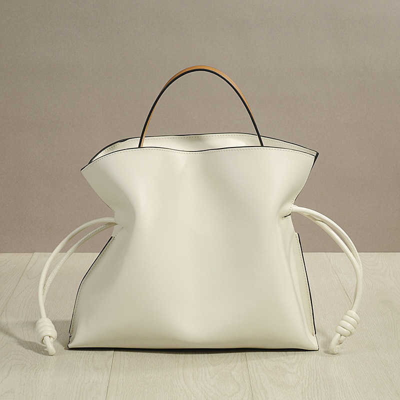 Tote bag genuine leather Autumn and Winter New Luojia Soft Cowhide Drawstring Blessing Bag Water Bucket Bag Large and Small Single Shoulder Handheld