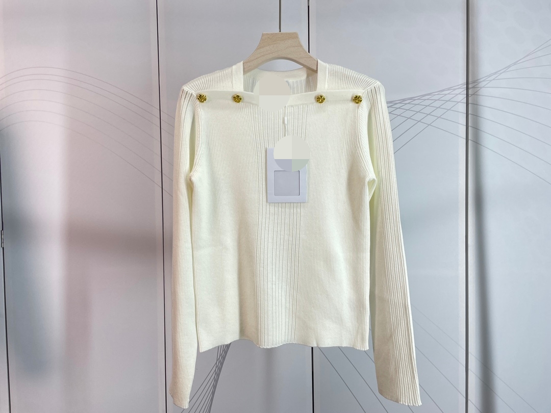 325 2024 Runway Summer Brand Sweet Sweater de manga larga de manga larga Cuella de cuello de color blanco Moda Qiahe