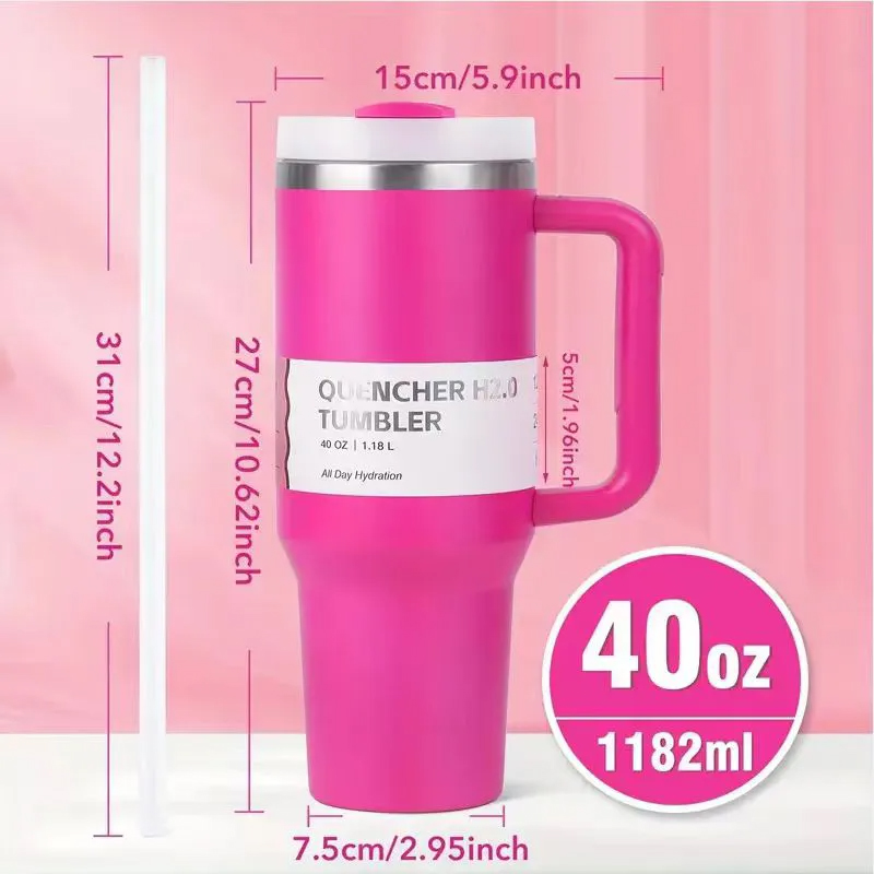 Quencher جديد 40oz tumblers H2.0 أكواب من الفولاذ المقاوم للصدأ مقبض السيليكون مقبض الغطاء سترو 2nd جيل السيارة 40 أوقية أكواب المياه مع صندوق