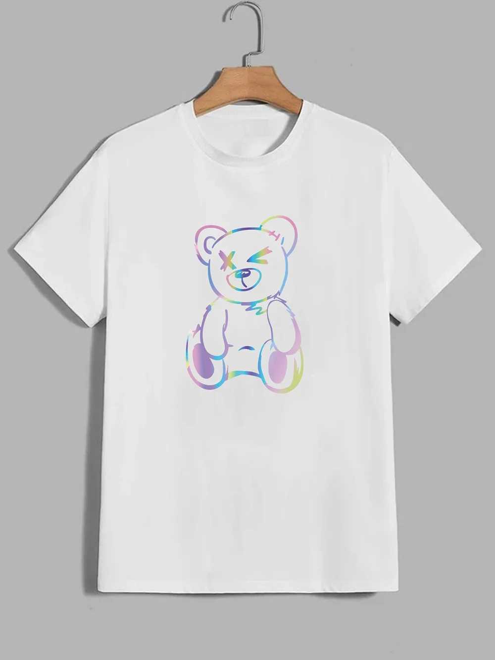 Kvinnors t-shirt nallebjörn tryck t-shirt för kvinnors avslappnad besättning hals kort-slve mode sommar t-shirts toppar regelbundna och överdimensionerade ts y240420