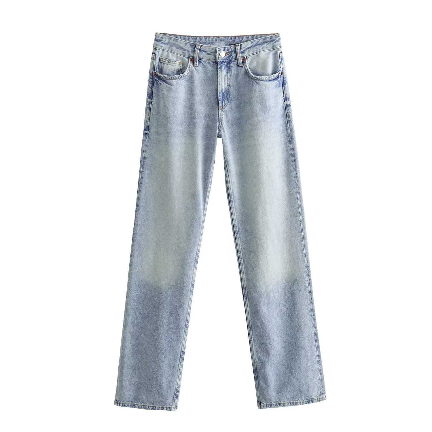 Осенний продукт женский случайный универсальный широкий широкий нога средняя талия длинные джинсы MS7870