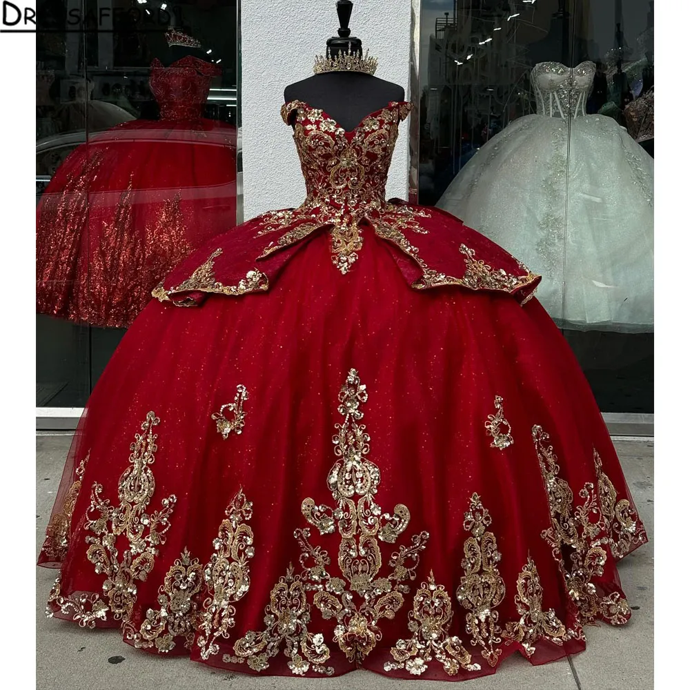 جديد 2024 Vestidos de 15 Anos Red Quinceanera فساتين الدانتيل زين من البلورات بذرة الأميرة Sweet 16 فساتين حفلة موسيقية من الدانتيل