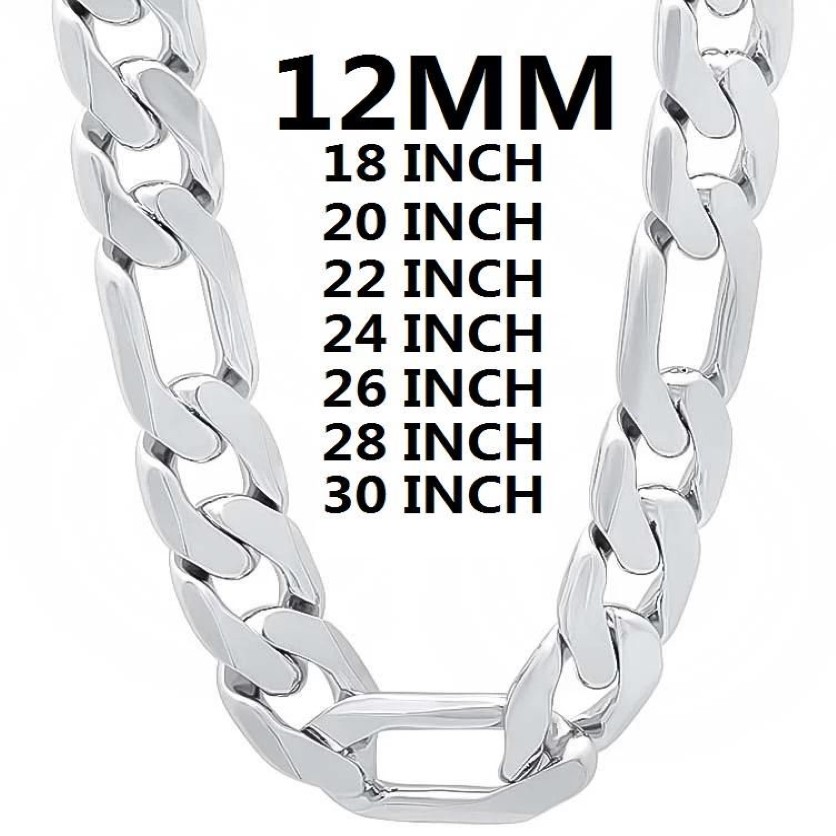 Цепи Сплошное 925 Серебряное колье для мужчин Классическая 12-мм кубинская цепь 18-30 дюймов Харм Высококачественные модные украшения свадьба 301 Вт
