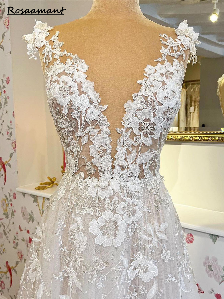 Trouwjurken voor vrouwen 2024 BOHO A-LINE Sexy trouwjurken Lace Applique Elegant Bride Dress Vestidos de novia